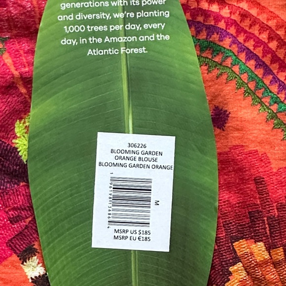 Farm Rio Blooming Garden Blouse Orange Floral Size Medium NWT Boho Top - Picture 2 of 9